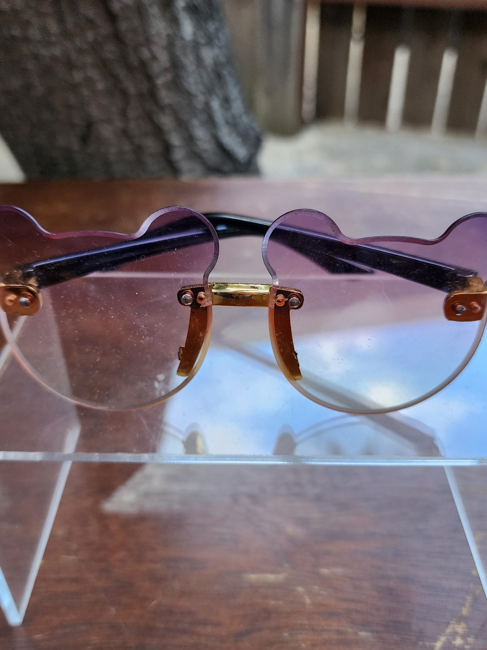 Kids Rimless Cute Bear Shaped Sunglasses Pink Purple Gradient Ombre - Picture 2 of 4